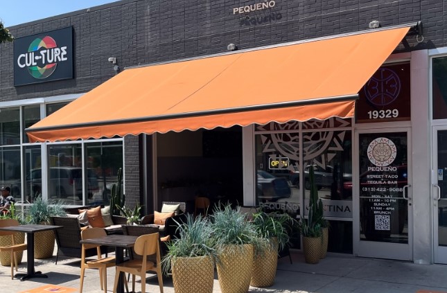 Restaurant patio with elegant awning